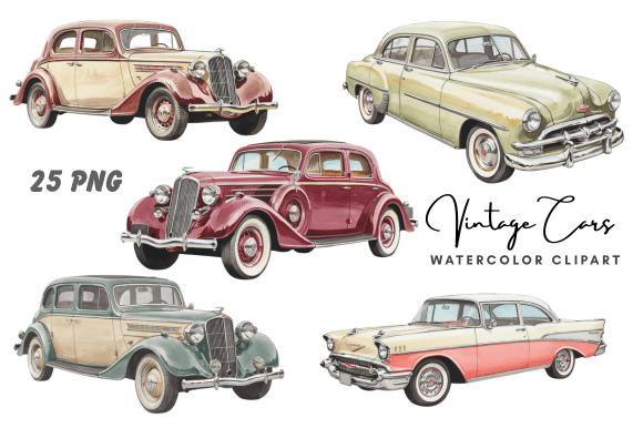 Download Watercolor Vintage Cars Clipart Bundle - Cars Collection