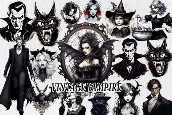 Download Vintage Vampire Clipart Design Bundle - Premium Resources