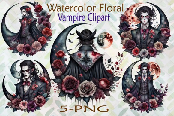 Download Watercolor Floral Vampire Clipart Bundle - Premium Bundle